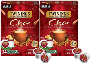 Twinings Chai Black Tea K-Cup Pods for Keurig, 24 Count (Pack of 2), Naturally Sweet and Savoury Spice Flavors, Caffeinated, Enjoy Hot or Iced