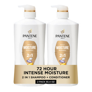 Pantene 2-in-1 Shampoo & Conditioner, Daily Moisture Renewal - Pro-V Nutrients for Dry, Color-Treated, Straight to Curly Hair, 72-Hour Hydration & So