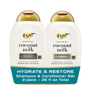 OGX Nourishing + Coconut Milk Sulfate Free Shampoo and Conditioner Set, Hydrates & Softens Hair, Lipi Pro Shield Technology, Creamy Coconut Milk Whit