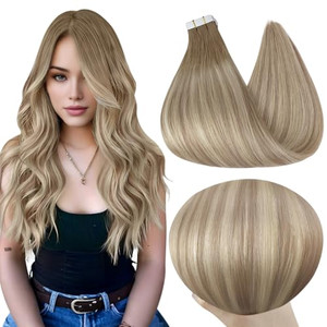 Full Shine Tape in Hair Extensions Human Hair 12Inch Balayage Color 8 Ash Brown Fading to 60 Highlighted 18 Ash Blonde Seamless Hair Extensions Real