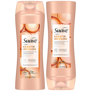 Suave Shampoo and Conditioner Set, Keratin Infusion, Smoothing  Keratin Hair Treatment & Detangler, 48H Frizz Control, Anti-Frizz Hair Products, 12.