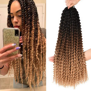 Passion Twist Hair 22 Inch Long Water Wave Ombre Passion Twist Crochet Hair For Women Curly Braiding Hair Long Spring Twist Hair Synthetic Hair Exten