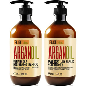 Argan Oil Shampoo and Conditioner Set - Sulfate Free Moroccan Care with Keratin - For Curly, Straight, Dry and Damaged Hair - Moisturizing, Hydrating
