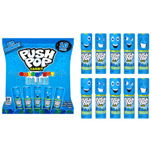 Push Pop Easter Blue Hard Candy Lollipops, 10 Ct Bulk Candy Individually Wrapped in Blue Raspberry Flavor, Lollipops For Easter Basket Stuffers, Part