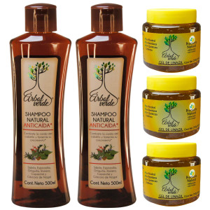 Arbol Verde Kit 2 Anti-Fall Shampoo 500 ml and 3 Linseed Gel 250 g