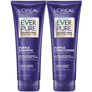 LOreal Paris EverPure Sulfate Free Brass Toning Purple Shampoo and Conditioner Set for Blonde, Bleached, Silver, or Brown Highlighted Hair, 1 Kit