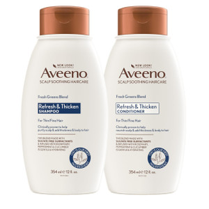 Aveeno Fresh Greens Shampoo and Conditioner Set, Sulfate Free, Clarifying & Volumizing for Thin or Fine Hair, Rosemary Peppermint Cucumber Nourish &