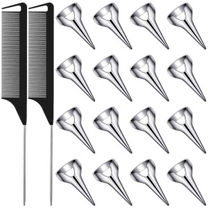 18 Pcs Hair Parting Tools Hair Parting Rings and Pinky Selecting Tools Retro Nail Finger with Steel Comb Pointed Styling Combs for Hair Braiding Curl