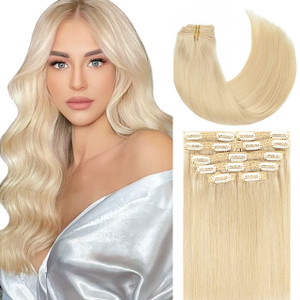 Lacer Hair Extensions Clip in Human Hair Light Platinum Blond #60A 120g 7pcs Per Set Silky Straight 100% Clip in Hair Extensions Remy Human Hair 14 I