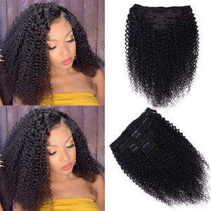 Curly Clip In Extension Human Hair 3C 4A Kinky Curly Clip Ins Full Head for Black Women Brazilian Remy Human Hair Natural Color 8Pcs with18clips 120g