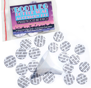 Bootleg Bottle Seal 20-Pack Accessory Kit. Hidden Sunscreen/Shampoo Flask Multi-Size Pack of 20 Seals Plus Larger Funnel.