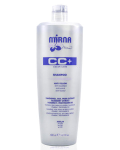 Mirna Professional Color Care NO Yellow Shampoo. Delicate pH acid formula, also contains Vitamin F, Provitamin B5 Panthenol, SIlk and Pearl Extracts.