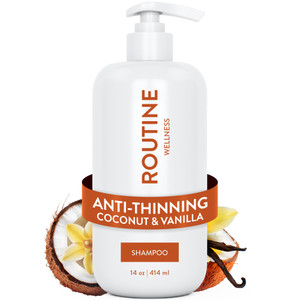 Routine Wellness Anti-Thinning Shampoo for Thinning Hair - Biotin DHT Blocker Women & Men - Color Safe Shampoo for Hair Loss & Healthy Hair - Coconut