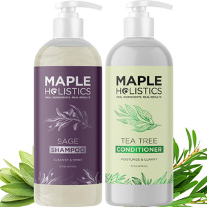 Sulfate Free Shampoo and Conditioner Set - Tea Tree Sage and Rosemary Shampoo and Conditioner for Dry Flaky Scalp Care - Deep Cleansing Color Safe Sh