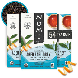 Numi Organic Aged Earl Grey Tea | 54 Black Tea Bags | Assam Black Tea with Real Bergamot | Caffeinated