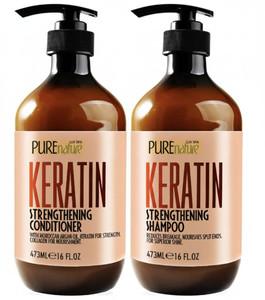 Keratin Shampoo and Conditioner Set - Sulfate and Paraben Free Treatment for Dry Hair - Anti Frizz, Collagen Enriched Formula for Curly or Damaged Ha