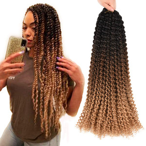 Ombre Passion Twist Hair 22 Inch Long Water Wave Crochet Braids Bohemian Curly Twist Synthetic Braiding Hair Extensions For Black Woman 6 Packs (22in