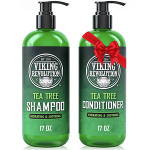 Viking Revolution Tea Tree Shampoo and Conditioner Set - Hydrates, Moisturizes & Soothes Dry and Itchy Scalps - With Natural Tea Tree Oil - 17 oz