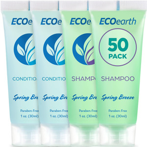EcoEarth Travel Shampoo and Conditioner Set (1 fl oz, 100 Pieces, Spring Breeze), Delight Your Guests with a Revitalizing and Refreshing Hotel Toilet