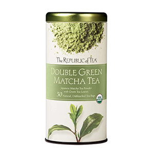 The Republic of Tea - Organic Double Green Matcha, Naturally Caffeinated Japanese Green Tea Powder and Leaves, Steeps 50 Cups