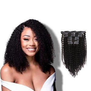 Vanalia Kinkys curly hair clip in extensions,3C 4A Clip ins Natural Black, 100% Remy Human Hair 120 Gram 7 Pieces 18 Clips for African American Black