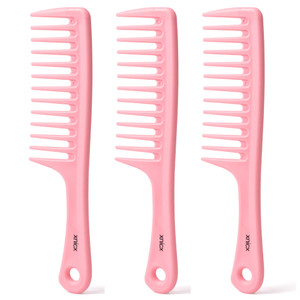 xnicx 3pcs Wide Tooth Detangling Comb Set - Curly, Wet, Thick Hair Brush - Macaron Pink