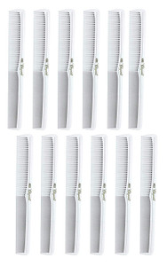 7 Inch All Purpose Hair Comb - Cutting and Styling for Barbers & Hairstylists - White 12 Pack