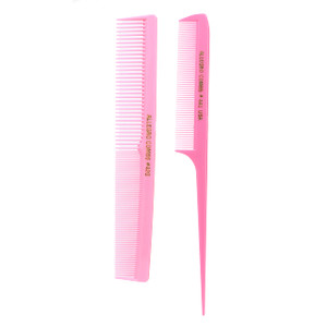 Allegro Combs Rubber Hair Styling Combs Set for Men, Women, Kids - Includes Rat Tail Comb and Barber Comb, Fresh Pink, 2 Count