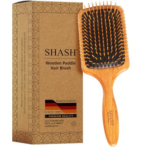 SHASH Since 1869 Made in Germany Wooden Paddle Brush - Gently Detangles, Styles, Conditions Hair with Minimal Frizz and Breakage - Safe for All Hair