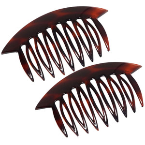 Parcelona French Wide Edge Tortoise Shell Brown Large 4 Celluloid Set of 2 Strong Grip Side Hair Combs for Women and Girls