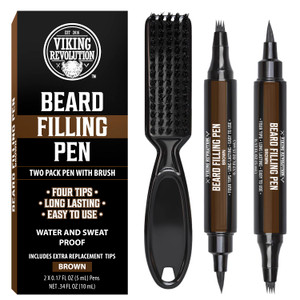 Viking Revolution Beard Pen (2 Pack) - Brown Beard Pencil Filler for Men Lapiz para Barba de Hombre - Beard Filler for Men Waterproof Beard Filling P