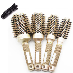 Gold Hair Brush Set - Durable Thermal Aluminum Tube Professional Styling Brush, Curling Boar Bristle Brush for Women