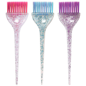 Colortrak 3 Pack Hair Color Brush Set with Glitter Handles for Highlighting, Tint and Coloring Hair Sections - Soft Feathered Bristles Application 3.