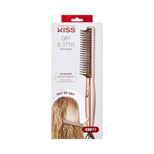KISS Dry and Style Heat Brush, Wet to Dry Detangling and Volumizing Hot Comb, Tourmaline Ceramic Bristles, 2 Temperature Settings, Ultra Lightweight
