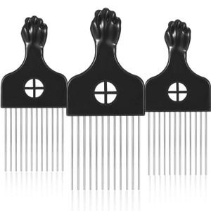 Boao 3 Packs Metal Hair Pick Afro Pick Comb Wig Braid Detangle Styling Lift Comb Tool for Women, Men Curly Hair Styling