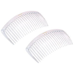 Parcelona French Glossy 23 Teeth Large 4 1/4" Celluloid Acetate Set of 2 No Slip Grip Side Hair Combs for Women, Made in France (Clear)