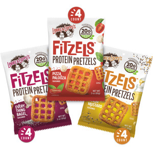 Lenny & Larry's FITZELS Variety Pack, 3 Flavors, 12 Count- Savory Pretzel Snacks Incredibly Tasty, High Protein Salty, Vegan, 20 g's of Plant Based P