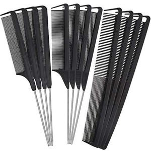Patelai 12 Pieces Parting Comb for Braids Rat Tail Steel Pintail Fine Teeth Heat Resistant Teasing Combs with Stainless Steel Pintail(Black)