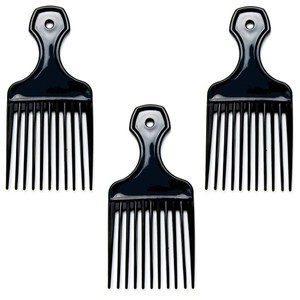 Luxxii (3 Pack) 6" Plastic Afro Pick Lift Hair Comb Detangle Wig Braid Hair Man Styling Comb (Black_A)