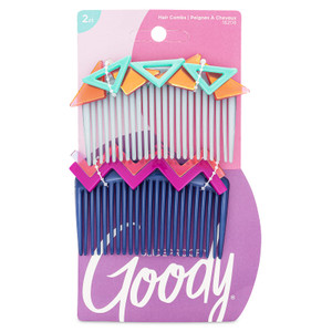 Goody Large Fashion Hair Combs - 2 Count, Nostalgia Assorted - SlideProof Grip Secures Hair Effortlessly - Great Comb for Pulling Hair - Pain-Free Ha
