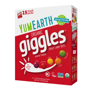 YumEarth Organic Giggles Chewy Candy  Allergy Friendly, No Artificial Dyes, Non GMO, Gluten Free, Fruit Flavored, Vegan Candy Snacks 0.5 oz (Box of