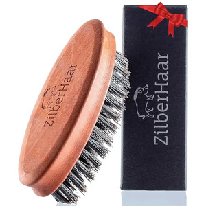 ZilberHaar Pocket Mustache and Beard Brush - Stiff Boar Bristles Small Brush - Perfect Beard Grooming Tool - Relieves beard itch - Short and Medium -