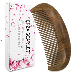 ERZA SCARLET Real Natural Green Sandalwood Wooden Comb/Boutique Hair/Beard Pick Comb - NO SNAGS,NO STATIC,NO TANGLE (Standard tooth)