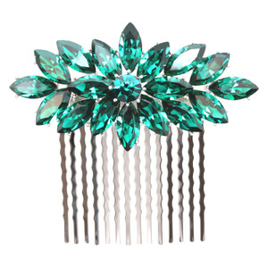 Faship Green Rhinestone Crystal Floral Hair Comb