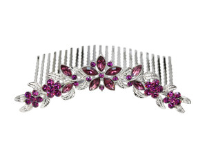 Faship Gorgeous Purple Rhinestone Crystal Floral Hair Comb
