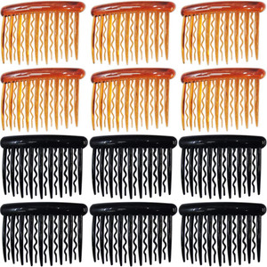 Onwon 12 Pieces Tortoise Side Combs Plastic Teeth Hair Comb for Fine Hair Thin Hair Accessories, Black and Brown