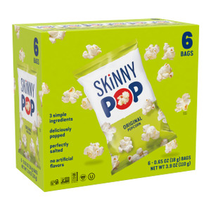 SkinnyPop Popcorn, Original, Whole Grain, Dairy-Free Snack, 0.65oz Bags (6ct)