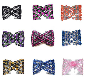 LOVEF Magic Easy Hair Comb Stretchy Beaded Hair Combs with Sweet Color Beads Pearl in Assorted Color and Design-10 Pcs