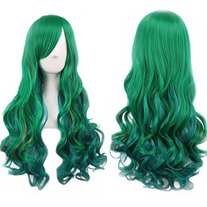 Bopocoko Long Green Wigs for Women St Patricks Day Green Wig with Bangs Curly Wavy Soft Synthetic Wig BU036D