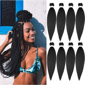 Pre Stretched Braiding Hair 20 Inch 8 Packs Natural Black Braiding Hair Pre Stretched Professional Soft Yaki Texture, Hot Water Setting Hair Extensio